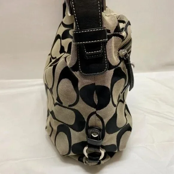 Coach Hobo Shoulderbag F15067 Signature Gray Canvas Black Leather Hand Bag READ - Picture 3 of 16